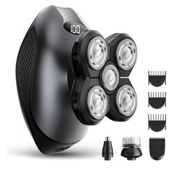 5 in 1 Electric Razor IPX7 Waterproof for Men, 5D Rotary Shaver, Wet Dry Bald Head Shavers, LED Display Rechargeable with Grooming Kit，for Head &