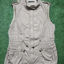 Elie Tahari Utility Vest – Beige – Nylon Drawstring Chain – Women’s Medium