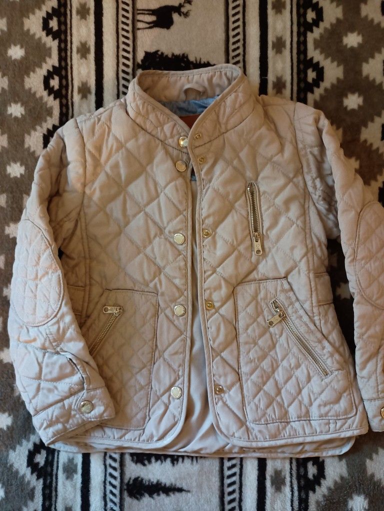 Girls Quilted Beige Jacket And Grey Jacket With Pockets And Bunny Hoodie.