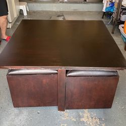 Wood Square Table With Storage 4 Storage Bins