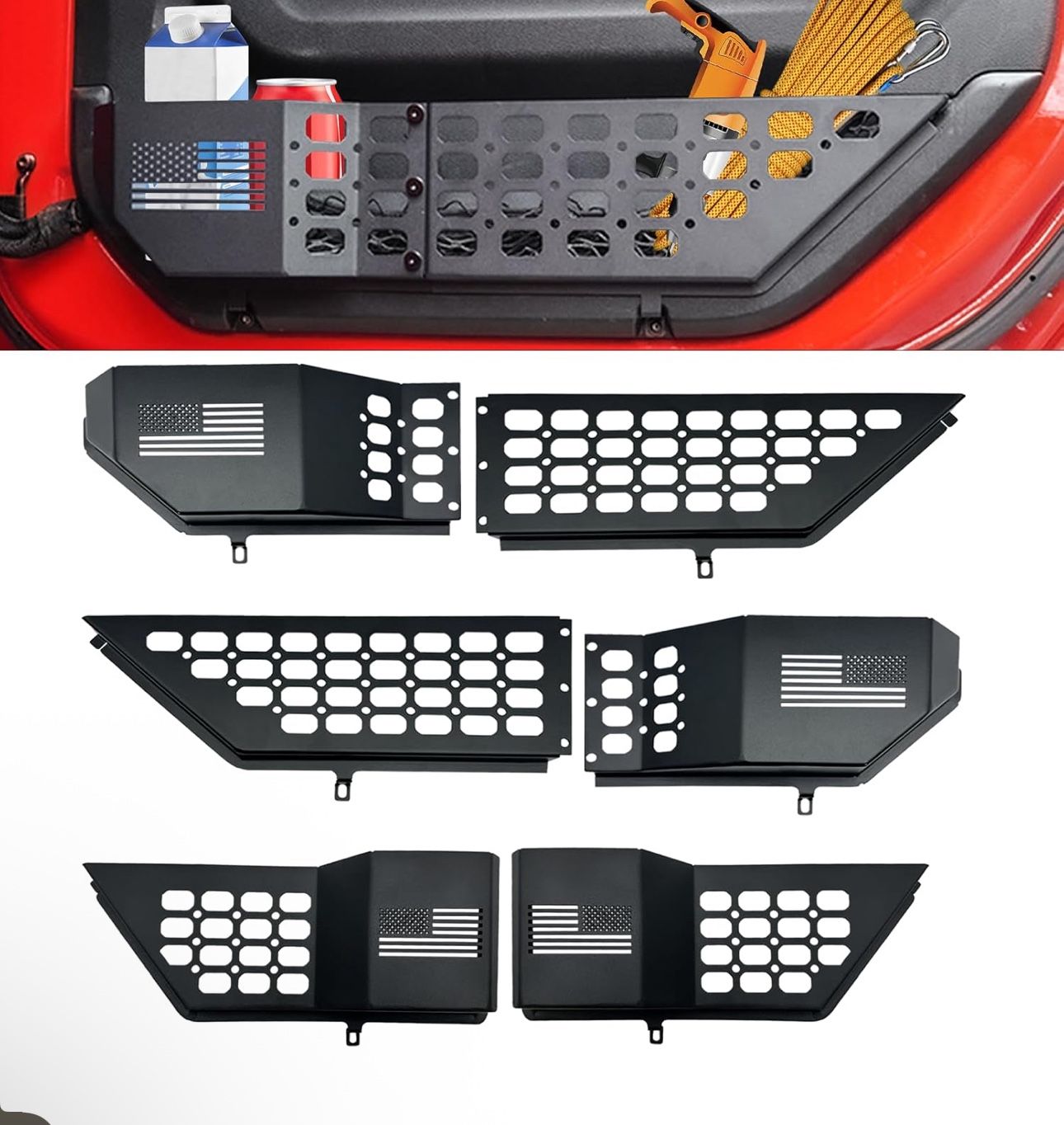 Metal Front and Rear Door Pocket Storage for Jeep Wrangler | Door Pocket for Wrangler JL/JLU 4XE (2018-2025) & Gladiator JT (2020-2025) | Door Storage