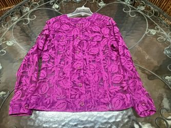 “Peck & Peck Weekend Magenta Sheer Lace Button Front Blouse Size S/Small