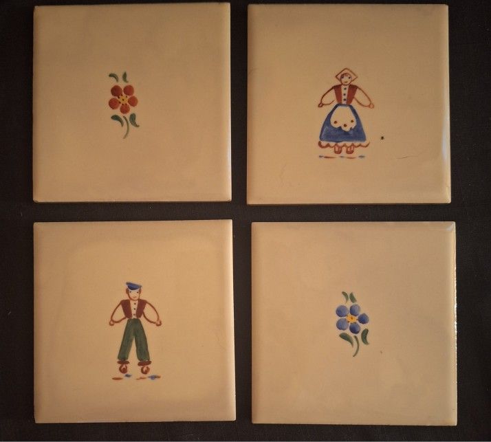 4 Vintage Delft Tiles