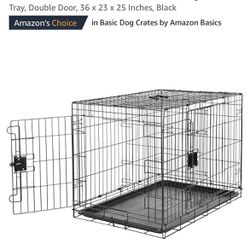 Foldable Metal Wire Dog Crate w/Tray, Double Door, 36 x 23 x 25 Inches, Black NEW in Box 