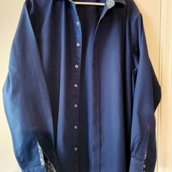 Robert Graham Blue Cotton Button Down Men's 1XL EUC $38