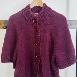 Michael Kors Women's Purple Snap Knit Button Up Short Sleeve Sweater Size L