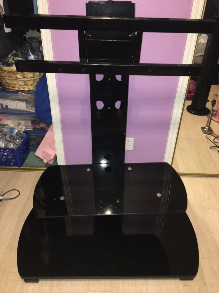 Black Metal And Glass TV Stand With TV Mount