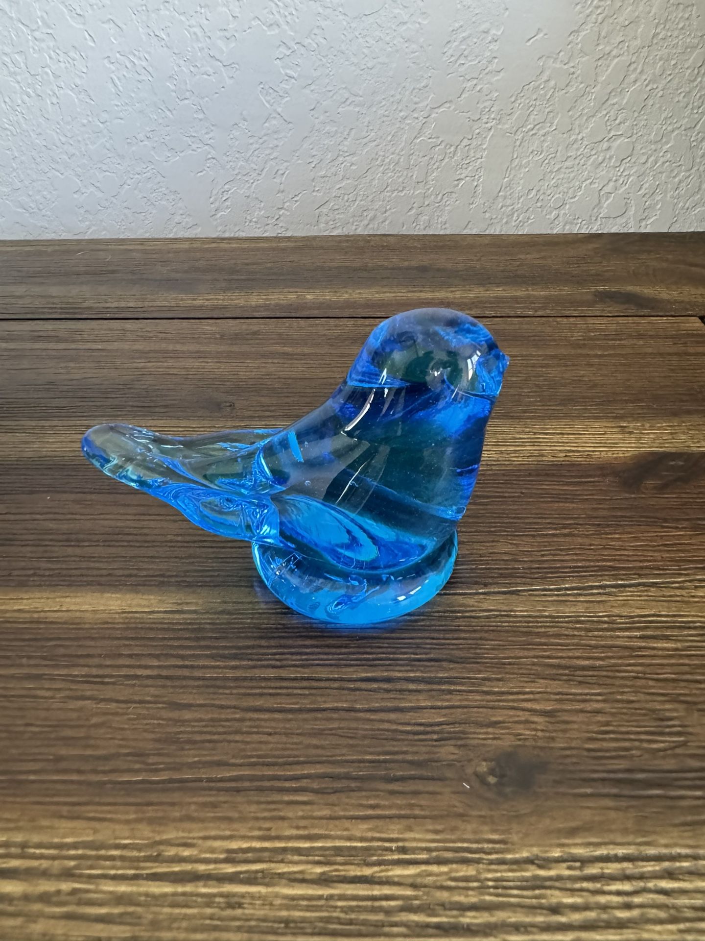 Leo Ward 1990 SIGNED Bluebird of Happiness Blue Glass Bird Figurine Vintage