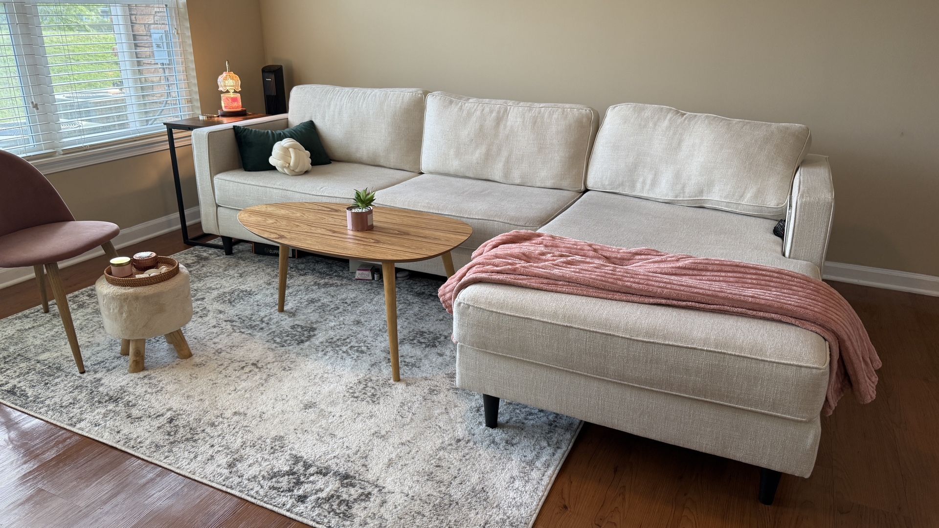 Beige Sectional w/Chaise (112” total length)