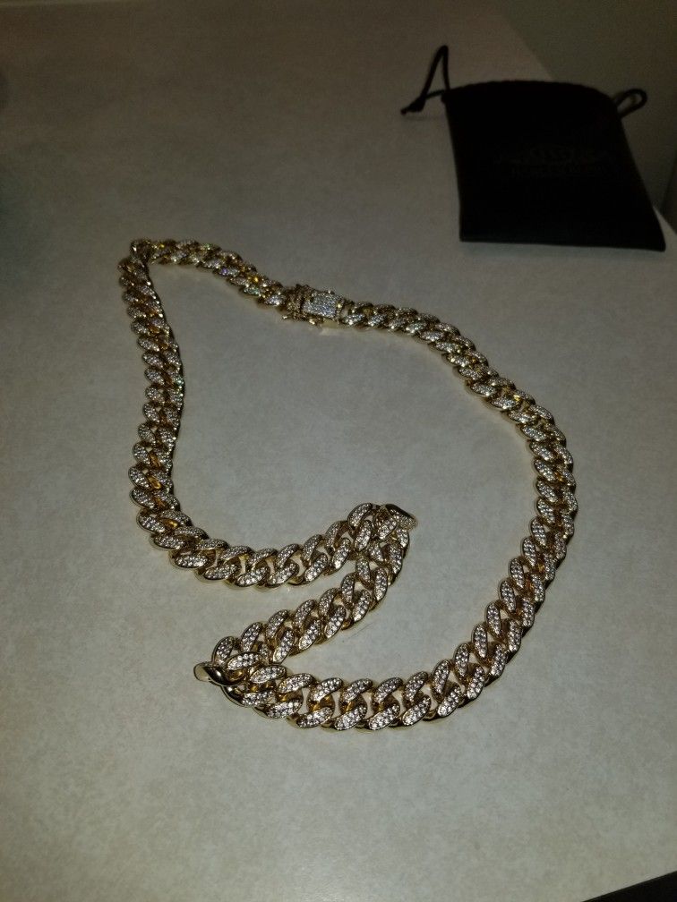 15mm Miami Cuban Chein 14k GP Diamond 28'