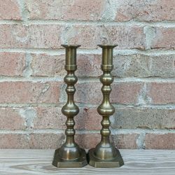 Vintage Brass Spindle Candlestick Holders 