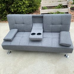 New Gray Linen Futon w/ Cupholders 