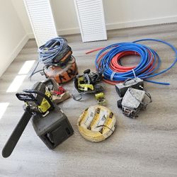 ALL TOOLS WORKING CONDITION AIR COMPRESSOR CHAINSAW DOOR HINGE CUTTER AND MORE