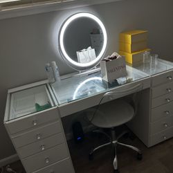 Makeup Vanity + Acrylic Chair 