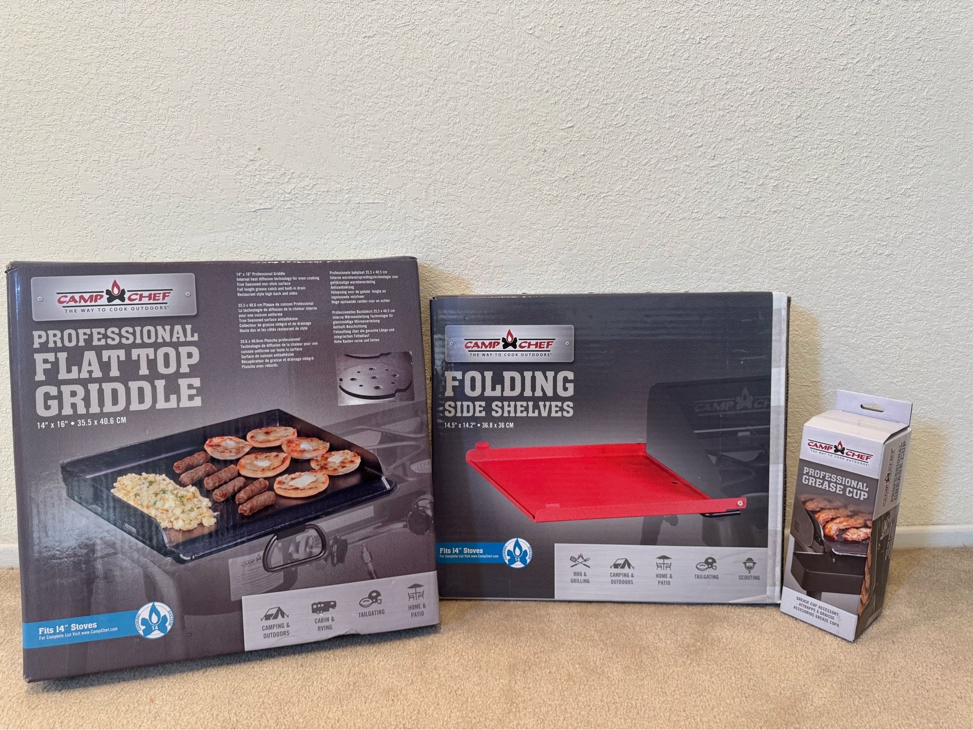 New BBQ Barbecue Stove Accessories Grease Cup, Folding Shelves, Griddle