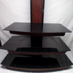 3 Tie3  Dark Glass And Wood Tv And Stereo Stand In 
