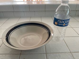 Ceramic Soup Bowl with Navy Blue Rim