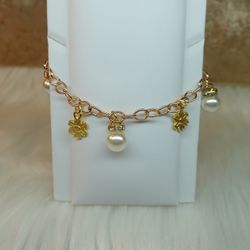 Gold Flower Pearl Charm Bracelet 