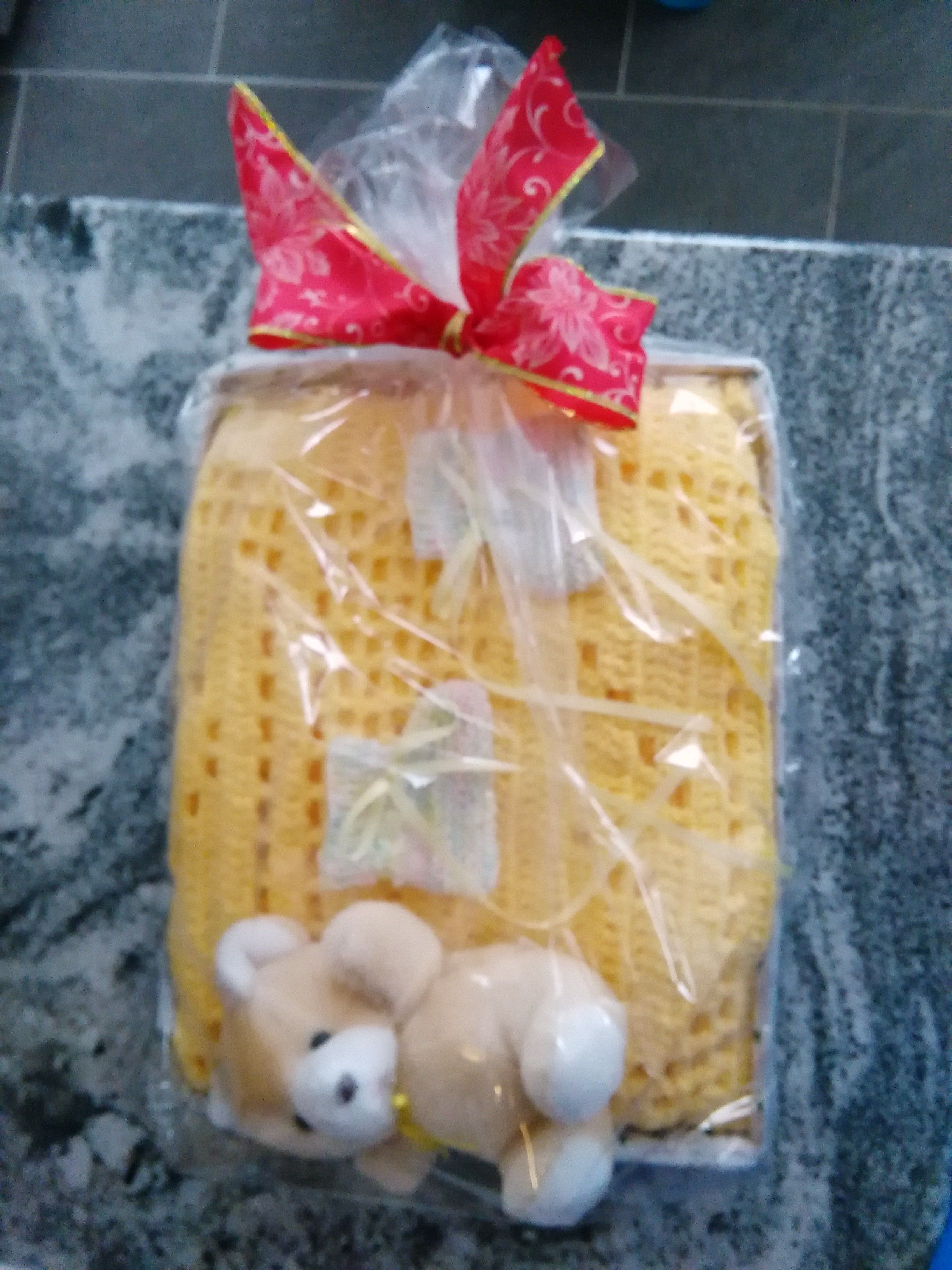 Crochet Baby blanket, booties, with bear
