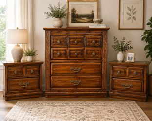 Vintage Gillespie Bedroom Set – Dresser + 2 Nightstands