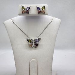 Brand New Sterling Silver 925 Multi Color Butterfly 2pcs Set 