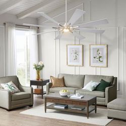 60 Inch Large Ceiling Fans, Outdoor/Indoor Modern Ceiling Fan for Patio Bedroom,6 Speed Reversible Quiet DC Motor, Dual Finish 8 Blades, Brushed Nickl