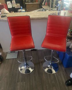 Pair of Red Adjustable Bar Stools