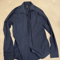 H&M Mens Dark Blue Dress Shirt - Size Medium