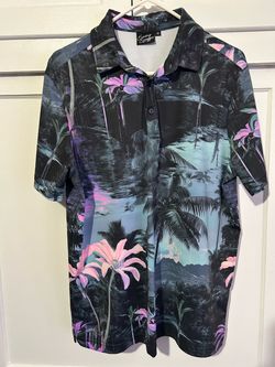 Sunday Swagger Tropical Print golf Polo Shirt Medium