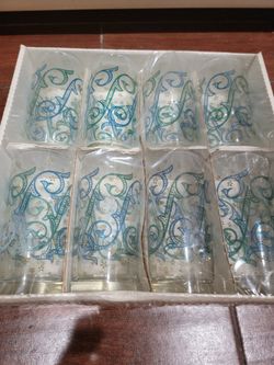 NOS Libbey Turquoise Aqua Atomic Drinking Glasses Barware MCM 