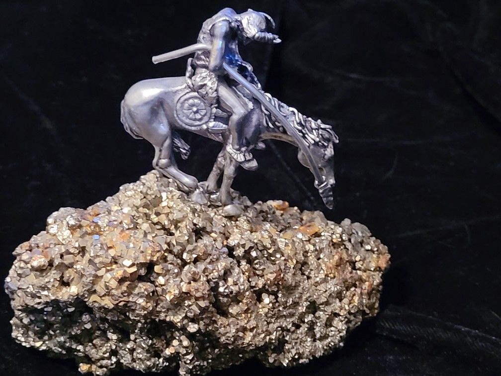Pewter Native American On Horseback On Iron Pyrite