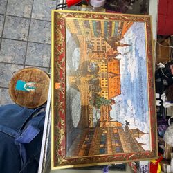 Vintage Decorative Tin Box with City Scene