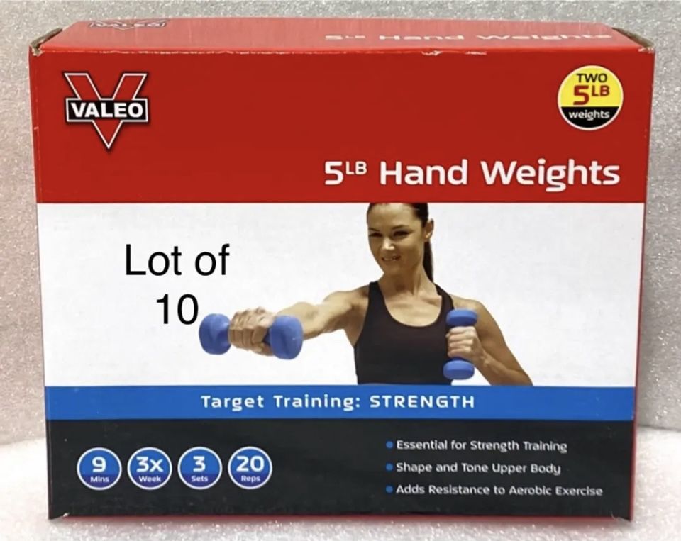 Lot of 10 - New Valeo 5lb. Hand Weights Target Training: Strength, Blue