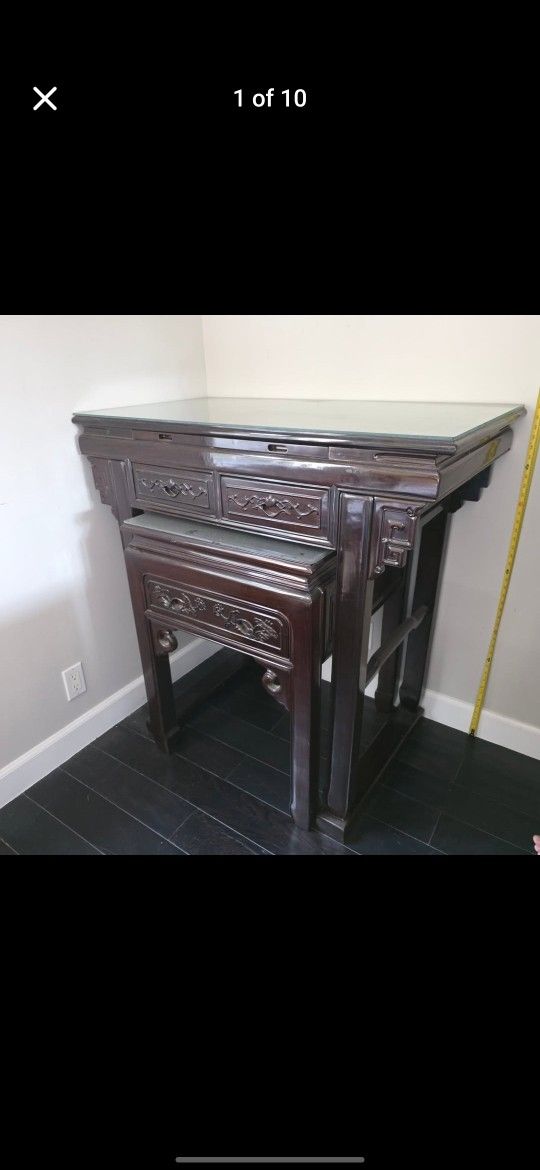 Walnut Solid Wood Buddhist worship Altar Cabinet, Chinese God Incense Burner Table Desk Storage