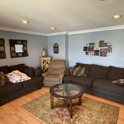 Free, pull out sofa, low chair, and recliner in good condition