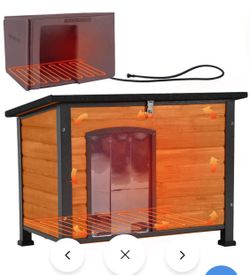 Aivituvin Heated Outdoor Dog House AIR73/74/75/76-IN-HP, 33.5"L/43.3"L Metal Frame, Removable Liner and Heating Pad - Brown - Medium 33.5"L x 22"W x