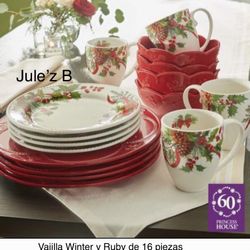 Vajilla Winter Y Ruby De 16 Piezas Nuevas En Su Caja 