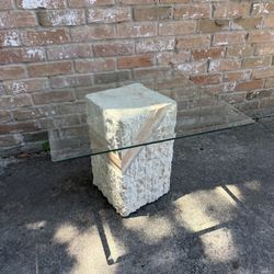 Postmodern Pink and Beige Tessellated Stone Glass Top Side Table
