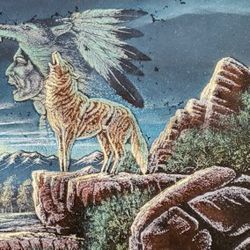 Vintage Native American Black Velvet Painting