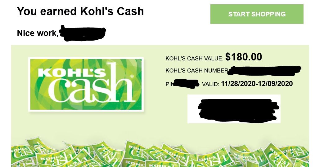 $180 Kohl’s Cash valid Through 11/28/20 To 12/9/20 (Email Or Print Delivery, Whatever You Prefer)