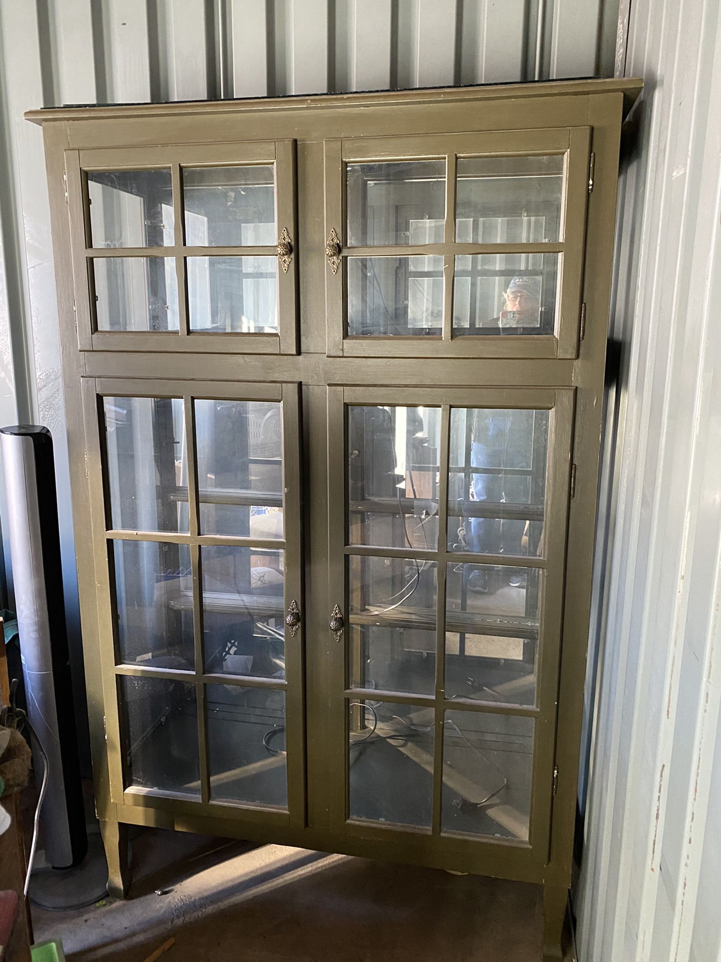 Green County Style Glass and Wood Display Cabinet