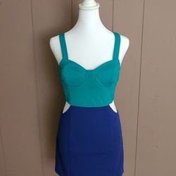 Lush Boutique Small Blue Color Block Cut-Out Dress