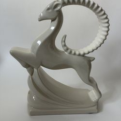 Vintage Haeger Pottery Gazelle Antelope Impala Ibex Cream White Statue Figurine Large Ceramic