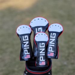 Ping USA Leather Driver, Fairway Wood, Hybrid headcover 4pcs Set (Black & White)