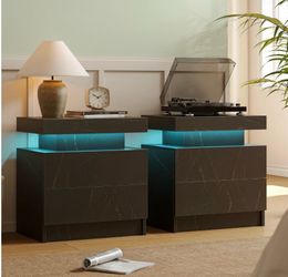 Nightstands Wood Drawers & LED lights