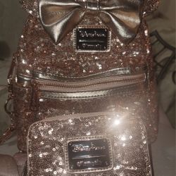 Disney Parks Loungefly Rosegold Backpack And Wallet 