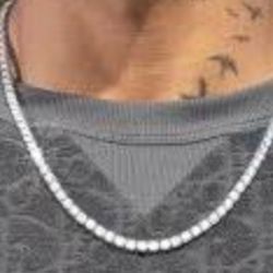 Chain Necklace. Rist Bracelet  Silver Diamond Single Row 20-inch , A Set Of Two Pieces, Very Nice