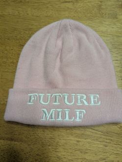 Future MILF Embroidered Pink Knit Beanie