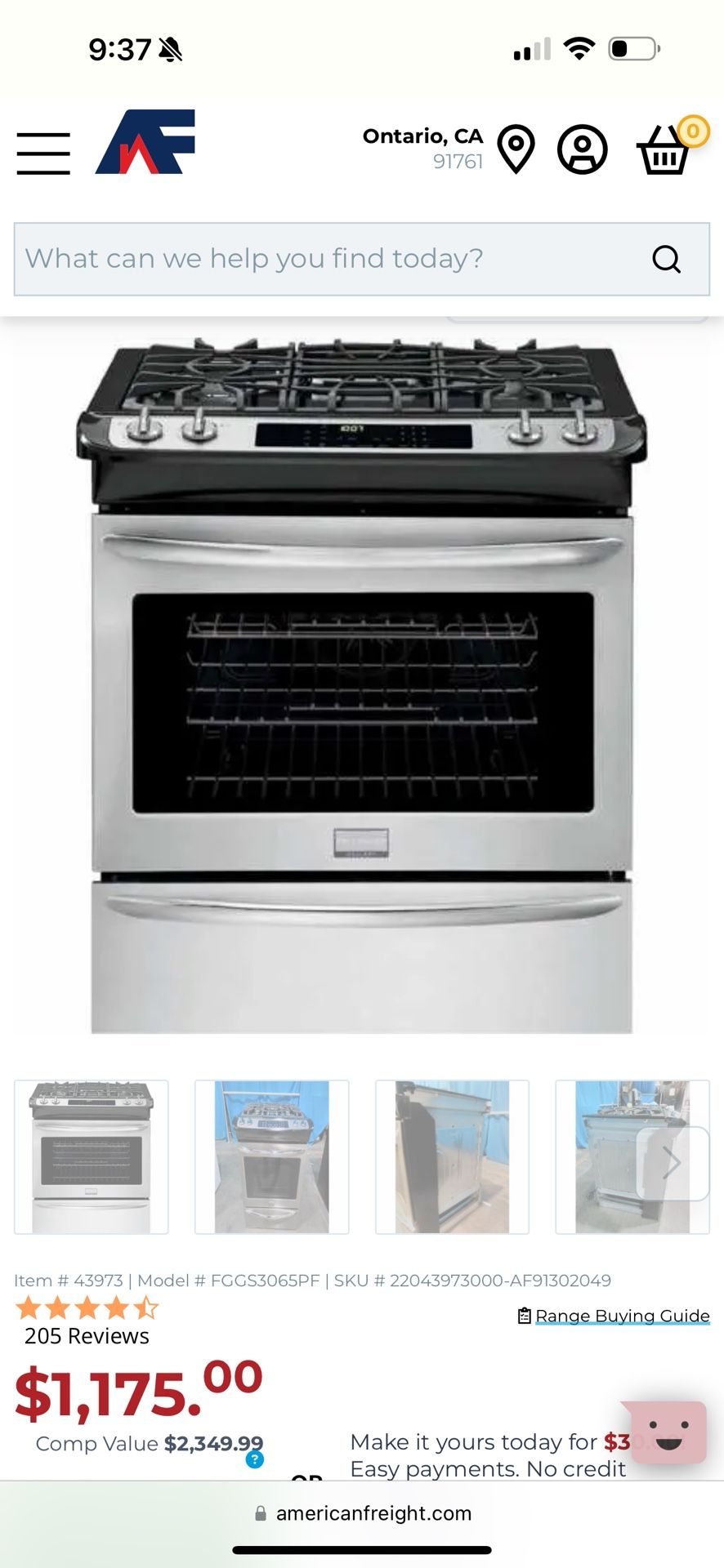 Frigidaire 30'' Slide-In Gas Range Stove