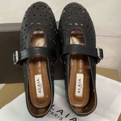 Womens Cutout Leather Ballet Flats Black 